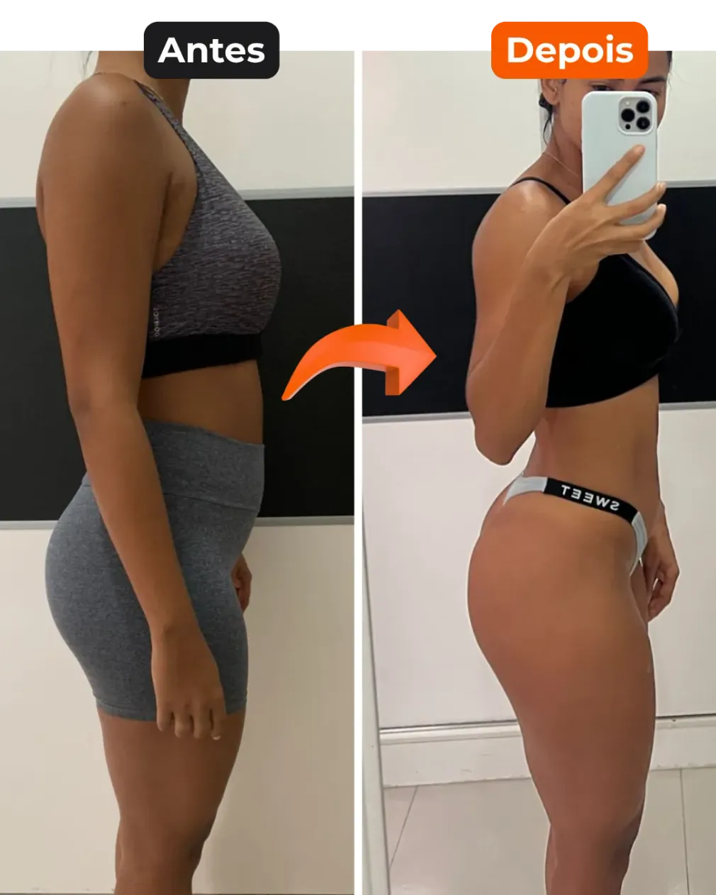 Antes e depois — foco bumbum e perna
